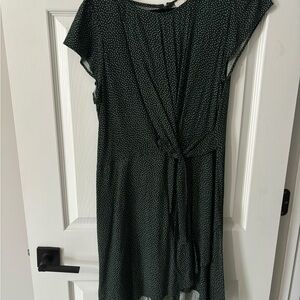LOFT Dark Green Midi Dress with White Dots